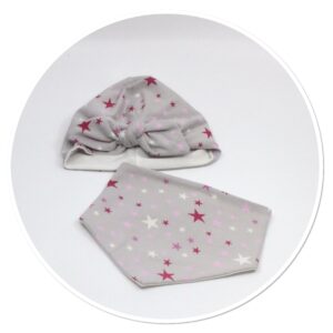 Bow Beanie & Bib Set Grey Stars
