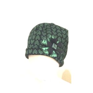 Green Heart & Floral Fleece Beanie