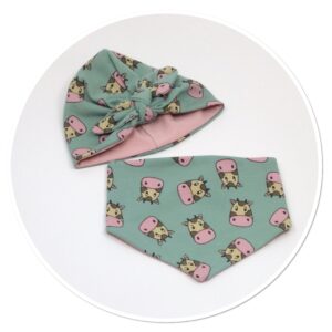 Bow Beanie & Bib Set Moo Moo