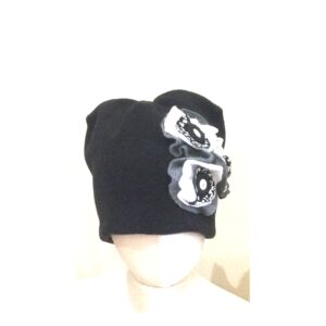 Black Floral Fleece Beanie