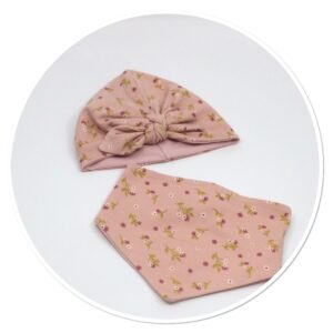 Bow Beanie & Bib Set Pink Flowers