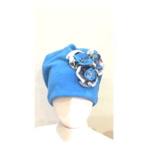 Turquoise  Floral Fleece Beanie