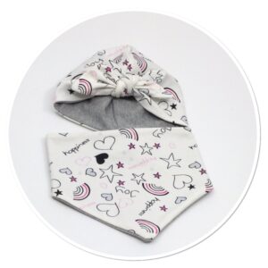Bow Beanie & Bib Set Hearts & Stars