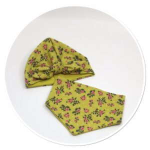 Bow Beanie & Bib Set Mustard Flowers